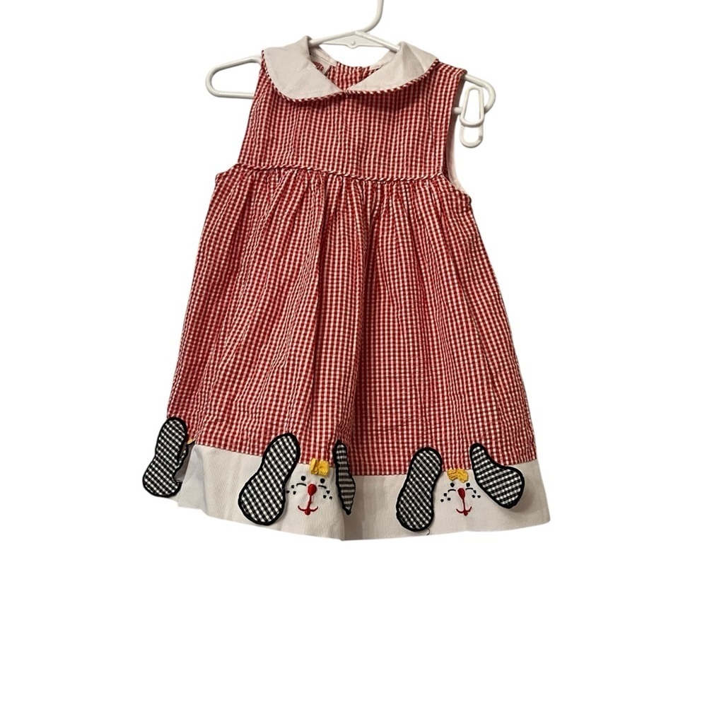 Vtg Copper Key red gingham Dalmatian applique dress sz 4T